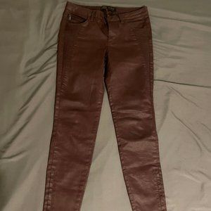 Maroon Faux Leather Skinny Pants